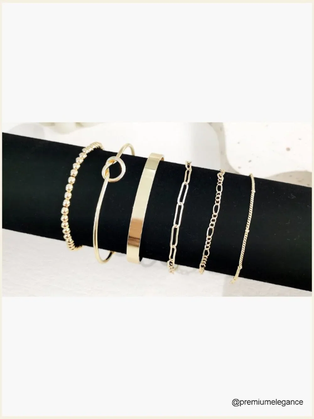 Gold Plated Bangle Bracelet Set - 6 Layer Stackable Cuff Chain Bracelets
